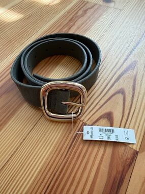 Olive Green Suede Belt with Gold Buckle, size M